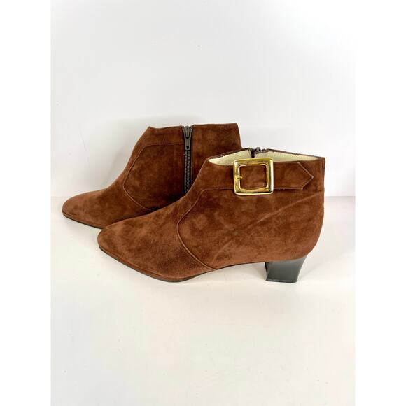 Roberta Size 9 US Brown Suede Italian Leather Ankle Boots With Gold Buckle - Picture 5 of 14